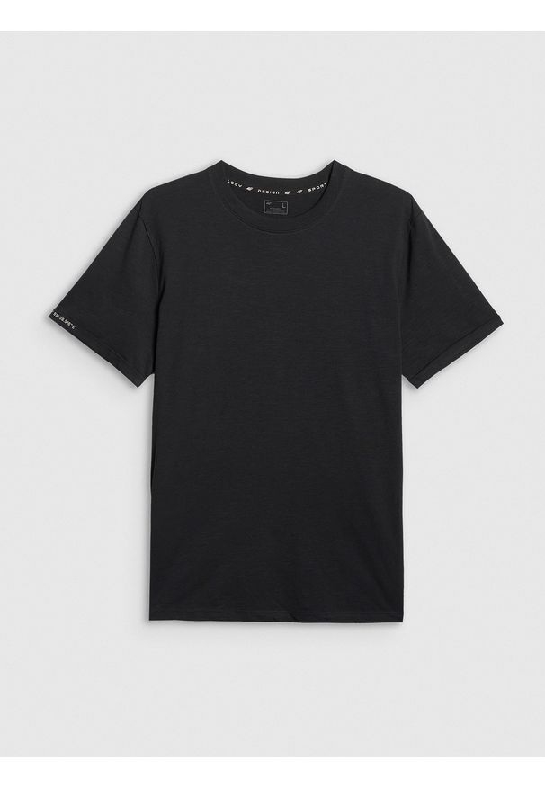 4f - 4F T-shirt regular gładki męski - czarny L. Okazja: na co dzień. Kolor: czarny. Materiał: bawełna, dzianina. Wzór: gładki. Styl: casual