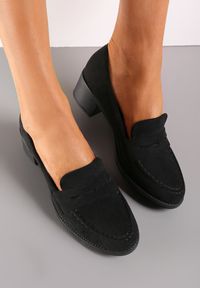 Born2be - Czarne Mokasyny na Niskim Słupku Hixe. Kolor: czarny. Obcas: na słupku. Styl: elegancki