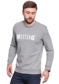 Mustang - MUSTANG BLUZA Logo Sweatshirt MID GREY MELANGE 1006290 4140. Kolor: szary. Wzór: nadruk, melanż #5