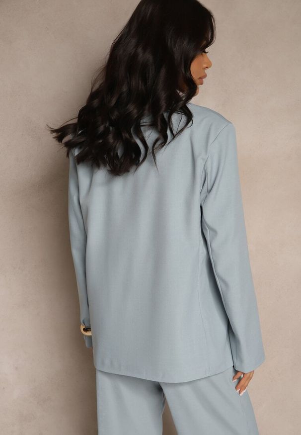Renee - Niebieska Marynarka Dwurzędowa z Usztywnionymi Ramionami Emivori. Okazja: na co dzień. Kolor: niebieski. Materiał: jeans. Styl: casual, elegancki