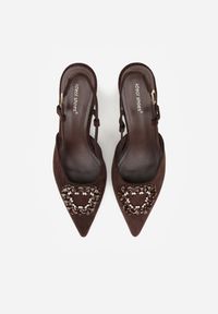 Born2be - Brązowe Sandały na Szpilce z Cyrkoniową Klamrą Elinvyra. Okazja: na co dzień. Zapięcie: klamry. Kolor: brązowy. Materiał: jeans. Obcas: na szpilce. Styl: casual #8