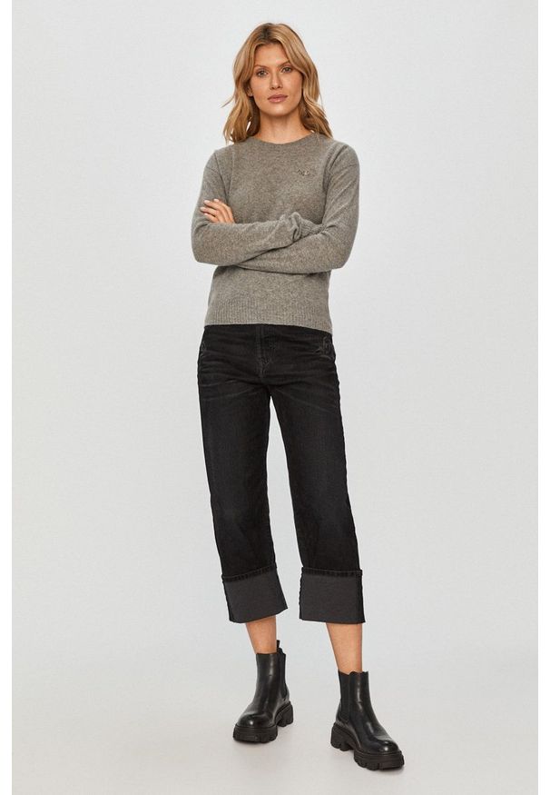 Pinko - Sweter. Okazja: na co dzień. Kolor: szary. Materiał: dzianina. Długość rękawa: długi rękaw. Długość: długie. Styl: casual