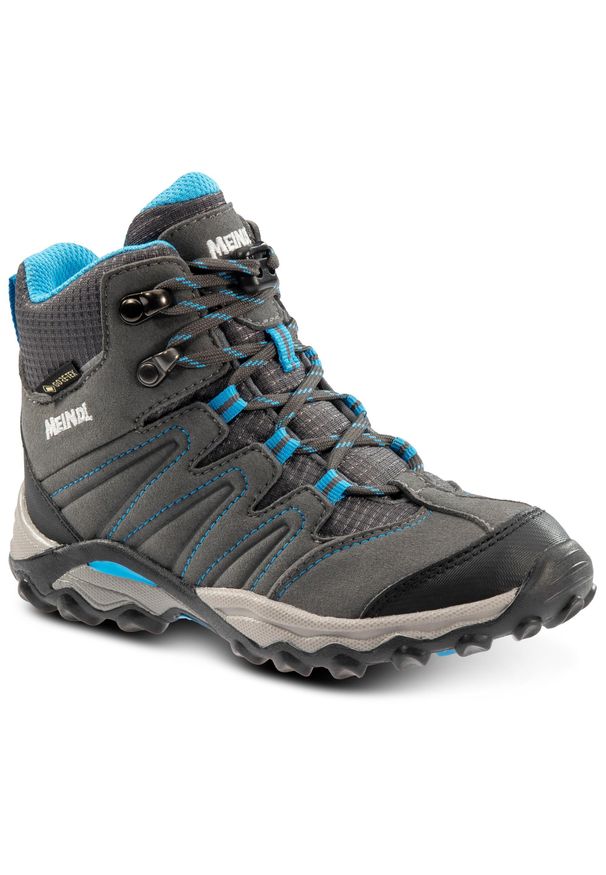 MEINDL - Buty trekkingowe dziecięce Meindl Arigo Junior Mid Gore-Tex. Kolor: wielokolorowy, niebieski, szary. Technologia: Gore-Tex