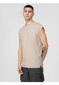 4f - T-shirt regular z bawełny organicznej męski. Kolor: beżowy. Materiał: bawełna