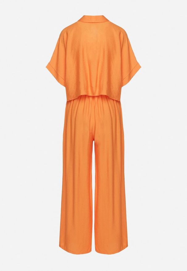 Born2be - Pomarańczowy Wiskozowy Komplet 2-Częściowy Luźna Koszula Spodnie z Szerokimi Nogawkami Ulvitela. Kolor: pomarańczowy. Materiał: wiskoza