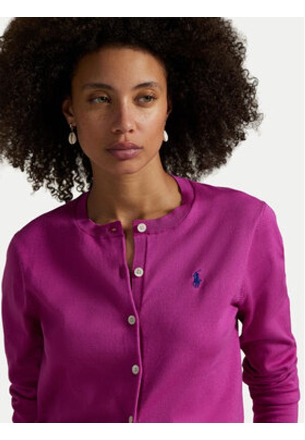 Polo Ralph Lauren Kardigan 211971871010 Fioletowy Slim Fit. Typ kołnierza: polo. Kolor: fioletowy. Materiał: bawełna