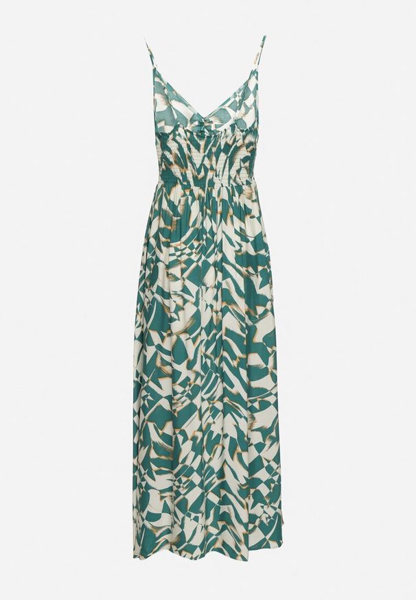 Born2be - Zielona Taliowana Sukienka z Wiskozy na Ramiączkach Xenelsea. Typ kołnierza: dekolt w kształcie V. Kolor: zielony. Materiał: wiskoza. Długość rękawa: na ramiączkach. Typ sukienki: dopasowane. Styl: elegancki, klasyczny