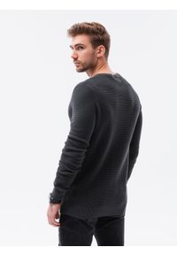 Ombre Clothing - Sweter męski E185 - grafitowy - XXL. Kolor: szary. Materiał: bawełna, akryl. Długość rękawa: długi rękaw. Długość: długie. Wzór: aplikacja. Sezon: jesień, zima #3