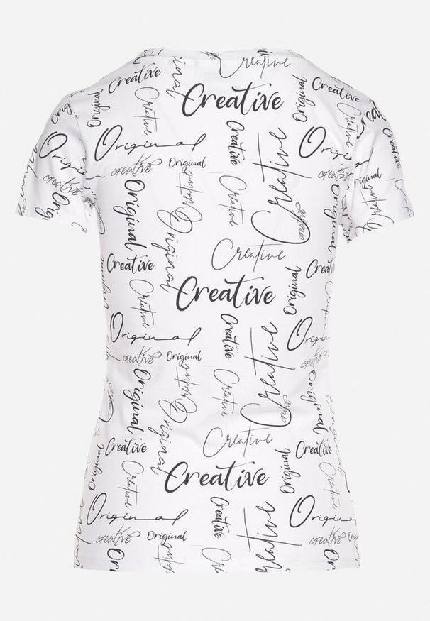 Born2be - Biały T-shirt z Bawełny Zdobiony Nadrukiem z Napisami Mirindela. Okazja: na co dzień. Kolor: biały. Materiał: bawełna. Wzór: aplikacja, napisy, nadruk. Styl: klasyczny, elegancki, casual