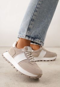 Born2be - Beżowe Sneakersy z Zamszu Naturalnego z Perforacją na Grubej Podeszwie Cezarisse. Kolor: beżowy. Materiał: zamsz #6