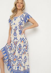 Born2be - Niebieska Wiskozowa Sukienka z Geometrycznym Wzorem Cleanna. Okazja: na spacer, na co dzień. Kolor: niebieski. Materiał: wiskoza. Wzór: geometria. Typ sukienki: proste. Styl: casual, elegancki #3