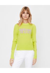 Versace Jeans Couture - VERSACE JEANS COUTURE - Zielony sweter z logo. Kolor: zielony. Materiał: wełna. Długość rękawa: długi rękaw. Długość: długie. Sezon: jesień #1