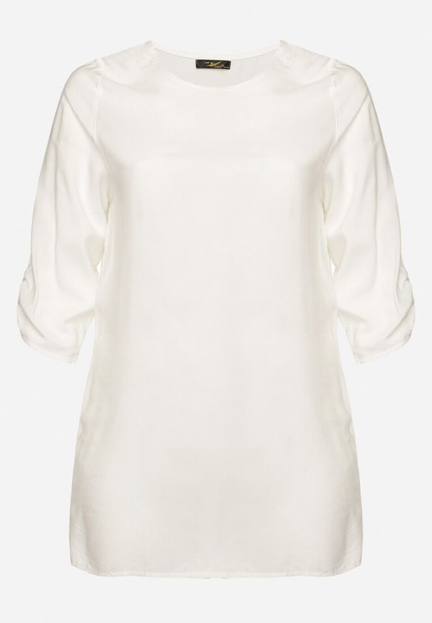 Born2be - Biała Klasyczna Tunika z Marszczonymi Rękawami Evianas. Okazja: na co dzień. Kolor: biały. Styl: klasyczny