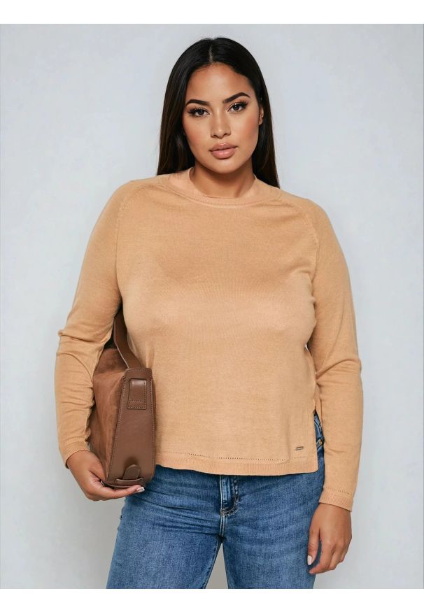 Big-Star - Sweter damski z wiskozy brązowy Airin 802. Okazja: na co dzień. Kolor: brązowy. Materiał: wiskoza. Styl: klasyczny, vintage, casual