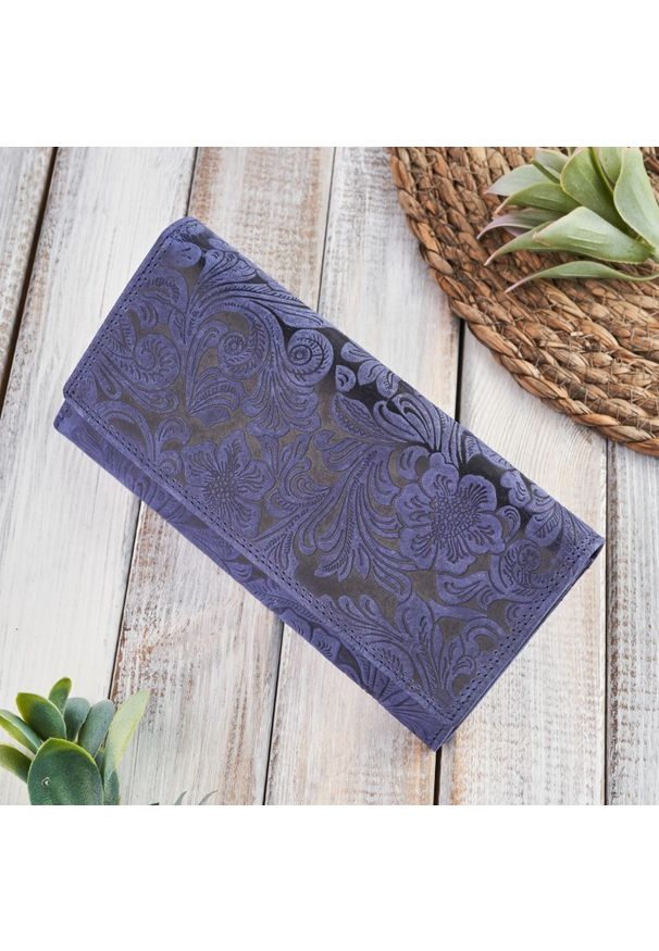 Portfel skórzany vintage PAOLO PERUZZI T-25-DB granatowy. Kolor: niebieski. Materiał: skóra