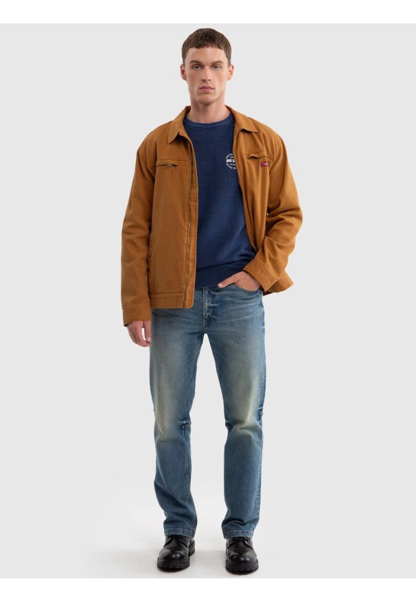 Big-Star - Sweter męski bawełniany granatowy Denis 403. Okazja: na co dzień. Kolor: niebieski. Materiał: bawełna. Wzór: nadruk. Styl: sportowy, retro, klasyczny, casual