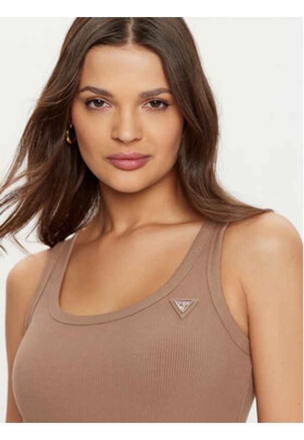 Guess Top V4YP06 K8RT2 Brązowy Regular Fit. Kolor: brązowy. Materiał: wiskoza