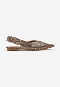 Renee - Szampańskie Sandały Vices Typu Slingback z Wkładką ze Skóry Naturalnej Rallora. Okazja: na co dzień, na spacer. Zapięcie: sprzączka. Kolor: złoty. Materiał: skóra. Wzór: nadruk. Obcas: na obcasie. Styl: elegancki, casual. Wysokość obcasa: średni #3
