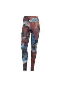 Adidas - Damskie legginsy z wysokim stanem z nadrukiem adidas Training Essentials. Stan: podwyższony. Kolor: czerwony, szary, wielokolorowy. Wzór: nadruk. Sport: fitness