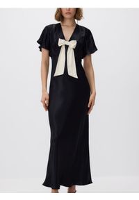Reserved - Satynowa sukienka z kokardą - czarny. Typ kołnierza: kokarda. Kolor: czarny. Materiał: satyna #1