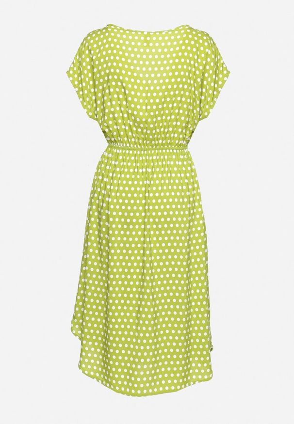 Born2be - Jasnozielona Bawełniana Sukienka z Gumką w Pasie i Falbanką Romilla. Kolor: zielony. Materiał: bawełna. Sezon: lato. Styl: wizytowy