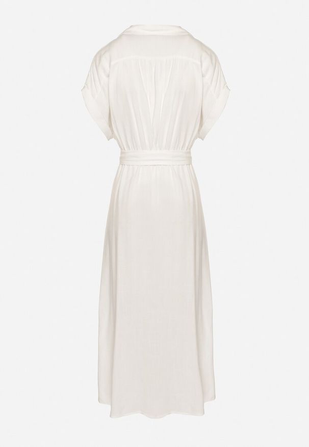 Born2be - Biała Sukienka z Bawełny o Koszulowym Kroju z Wiązanym Paskiem Elanitiela. Okazja: na co dzień. Kolor: biały. Materiał: bawełna. Długość rękawa: krótki rękaw. Typ sukienki: koszulowe. Styl: elegancki, casual