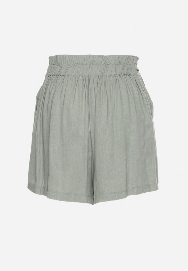 Born2be - Zielone Bawełniane Szorty z Gumką w Pasie i Paskami po Bokach Fotina. Kolor: zielony. Materiał: bawełna. Styl: elegancki
