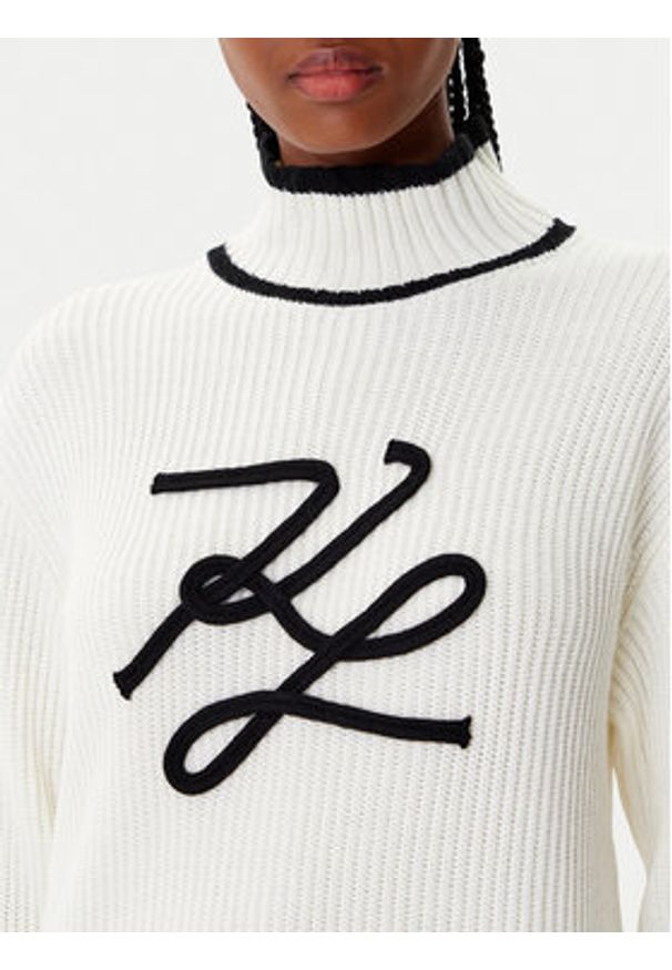 Karl Lagerfeld - KARL LAGERFELD Golf A4W18051 Biały Regular Fit. Typ kołnierza: golf. Kolor: biały. Materiał: wełna, syntetyk