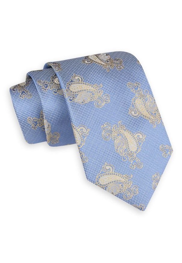 Niebiesko-Beżowy Szeroki Krawat -Angelo di Monti- 7 cm, Męski, Wzór Paisley, Łezki. Kolor: niebieski, brązowy, beżowy, wielokolorowy. Wzór: paisley. Styl: elegancki, wizytowy