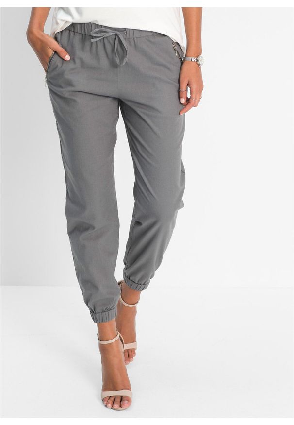 bonprix - Spodnie 7/8 z przewiewnej mieszanki lnu. Kolor: szary. Materiał: len