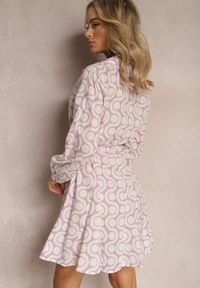 Renee - Fioletowo-Beżowa Koszulowa Sukienka z Bawełny z Geometrycznym Wzorem Vearil. Kolor: fioletowy. Materiał: bawełna. Wzór: geometria. Typ sukienki: koszulowe #4