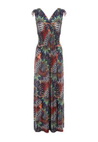 Born2be - Granatowo-Pomarańczowa Sukienka Euphiche. Kolor: niebieski. Wzór: aplikacja, kolorowy. Typ sukienki: kopertowe. Styl: boho. Długość: maxi #5