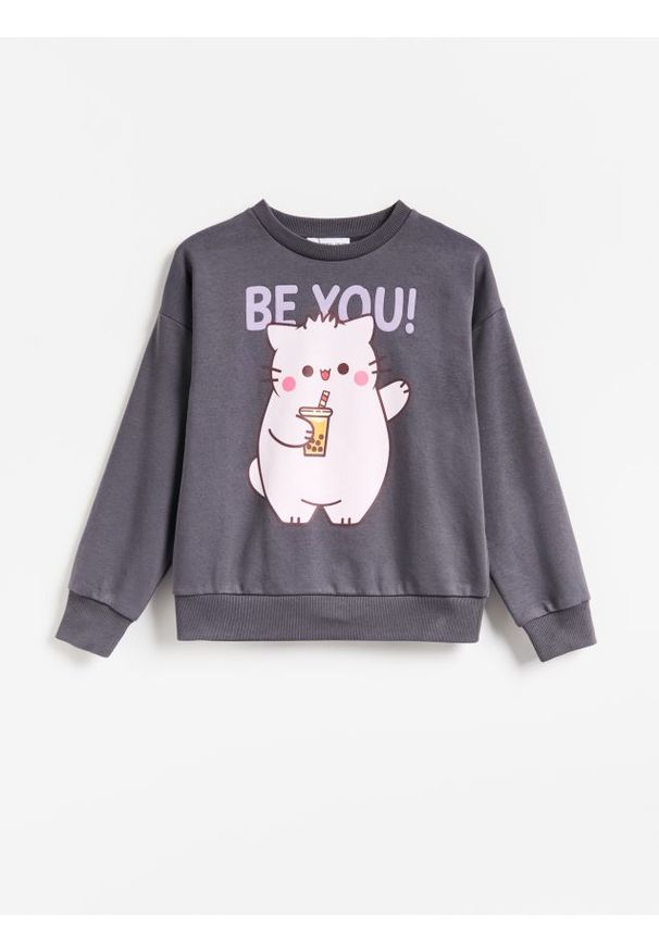 Reserved - Bluza Pembe The Pink Cat - ciemnoszary. Kolor: szary. Materiał: bawełna