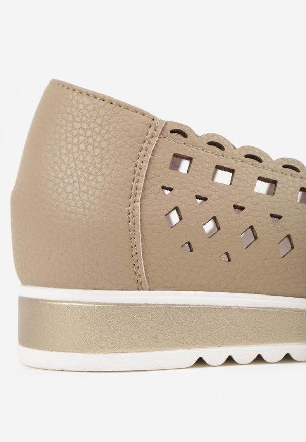 Born2be - Beżowe Balerinki Ażurowe ze Skóry Naturalnej z Odkrytym Noskiem Amalimeni. Okazja: do pracy, na co dzień. Kolor: beżowy. Materiał: skóra. Szerokość cholewki: normalna. Wzór: ażurowy. Styl: elegancki, klasyczny, casual