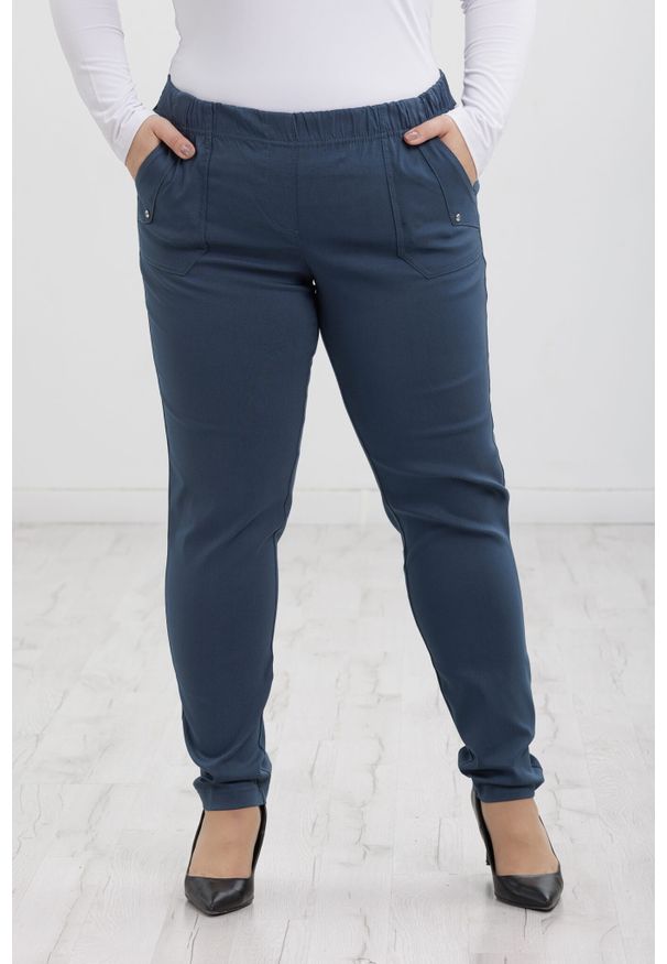 Nasi partnerzy - Klasyczne grafitowe spodnie Nita ze zwężoną nogawką PLUS SIZE XXL. Okazja: na co dzień, do pracy, na spacer. Kolekcja: plus size. Kolor: szary. Materiał: poliester, elastan, tkanina, materiał, włókno, wiskoza. Długość: krótkie. Styl: klasyczny