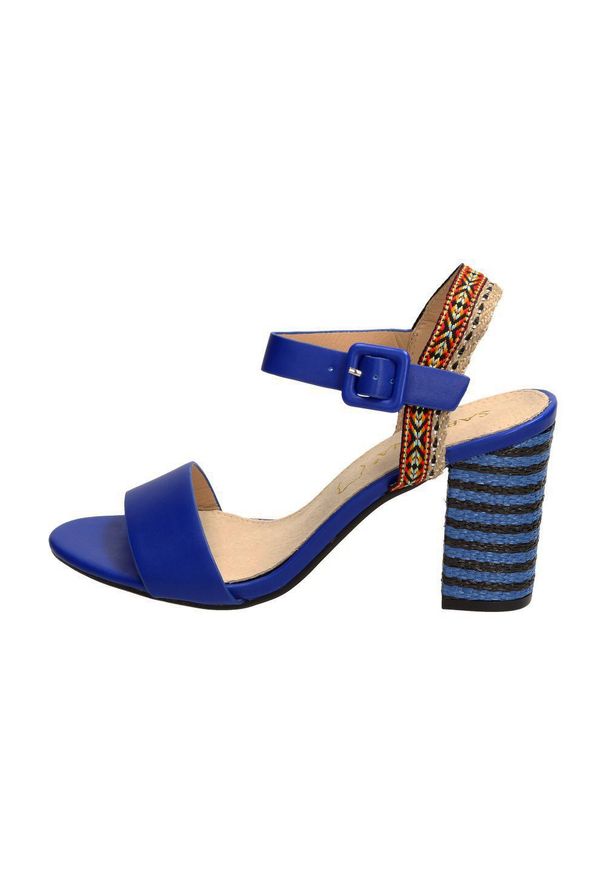 Sabatina - Niebieskie sandały damskie SABATINA 92906. Kolor: niebieski. Materiał: skóra. Obcas: na obcasie. Wysokość obcasa: średni