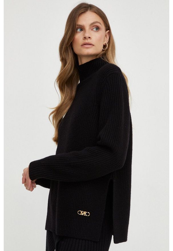 MICHAEL Michael Kors sweter wełniany damski kolor czarny ciepły z półgolfem. Kolor: czarny. Materiał: wełna. Długość rękawa: długi rękaw. Długość: długie