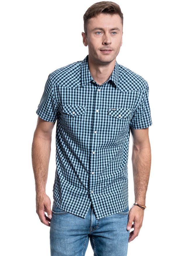 Wrangler - KOSZULA MĘSKA WRANGLER SS WESTERN SHIRT PARISIAN BLUE W5J04MX96 112130144