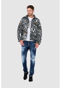 Just Cavalli - JUST CAVALLI Czarna męska kurtka Print Lettering, Rozmiar 50. Kolor: czarny. Wzór: nadruk #8