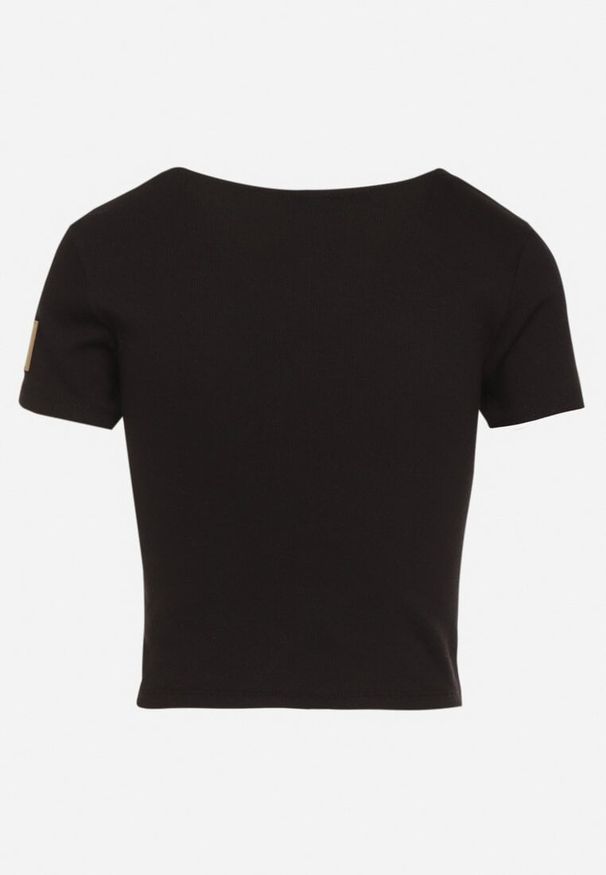 Born2be - Czarny Prążkowany T-shirt Zdobiony Koronką Lizeira. Okazja: na co dzień. Kolor: czarny. Materiał: koronka, prążkowany. Wzór: koronka, aplikacja. Styl: casual