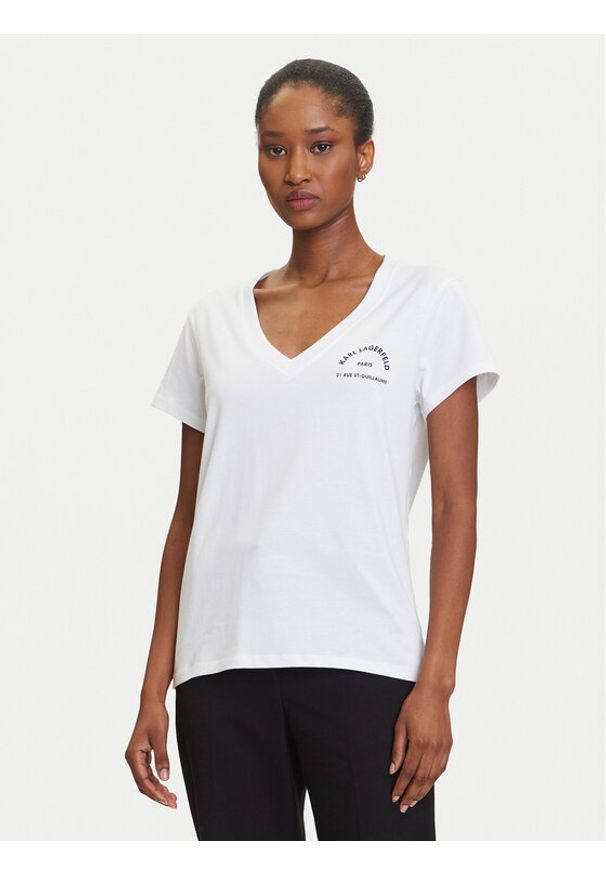 Karl Lagerfeld - KARL LAGERFELD T-Shirt A3W17104 Biały Regular Fit. Typ kołnierza: dekolt w karo. Kolor: biały. Materiał: bawełna
