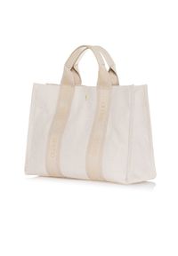 Ochnik - Kremowa damska torebka typu tote bag. Kolor: beżowy. Wzór: paski, aplikacja. Materiał: zdobione. Styl: casual, elegancki, klasyczny #6