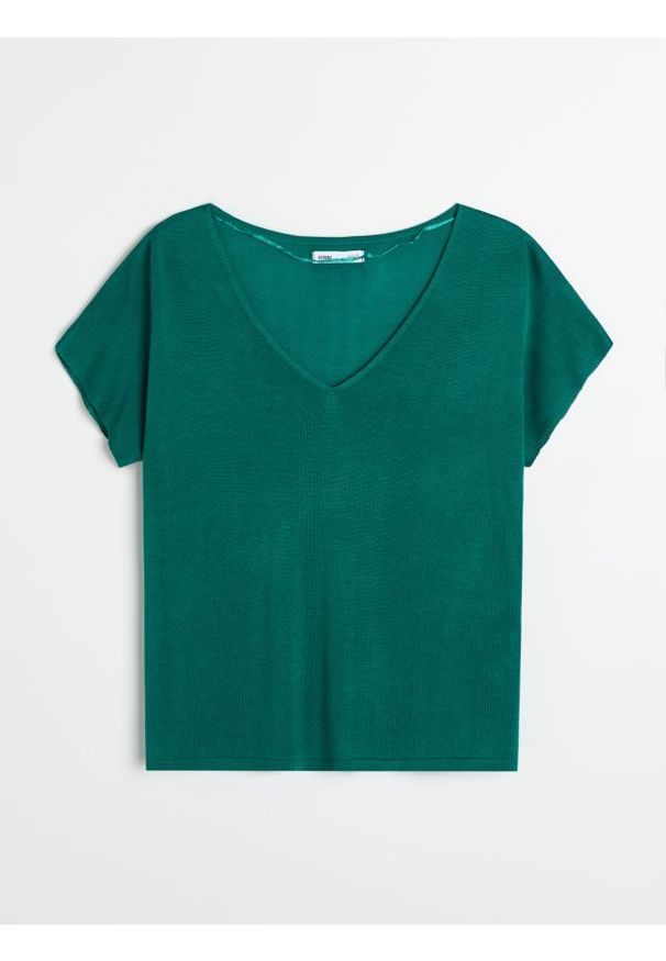 Sinsay - Bluzka z domieszką wiskozy - zielony. Kolor: zielony. Materiał: wiskoza