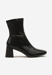 Born2be - Czarne Botki Vices na Stożkowym Obcasie z Dopasowaną Cholewką Giosella. Okazja: na co dzień. Kolor: czarny. Materiał: jeans. Szerokość cholewki: normalna. Obcas: na obcasie. Styl: casual, elegancki. Wysokość obcasa: średni #7