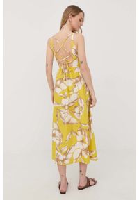 TwinSet - Twinset sukienka bawełniana kolor żółty midi rozkloszowana. Kolor: żółty. Materiał: bawełna. Długość rękawa: na ramiączkach. Długość: midi #3