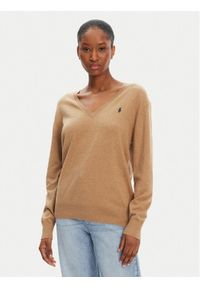 Polo Ralph Lauren Sweter 211972105003 Beżowy Straight Fit. Typ kołnierza: polo. Kolor: beżowy. Materiał: bawełna