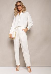 Renee - Białe Proste Spodnie Bawełniane z Gumką w Pasie Xisela. Kolor: biały. Materiał: bawełna. Styl: elegancki