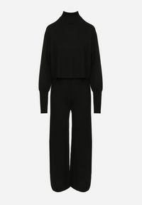 Born2be - Czarny Komplet Dzianinowy z Wiskozą Bluza Golf ze Ściągaczami i Szerokie Spodnie Noridra. Kolor: czarny. Materiał: dzianina, wiskoza #6