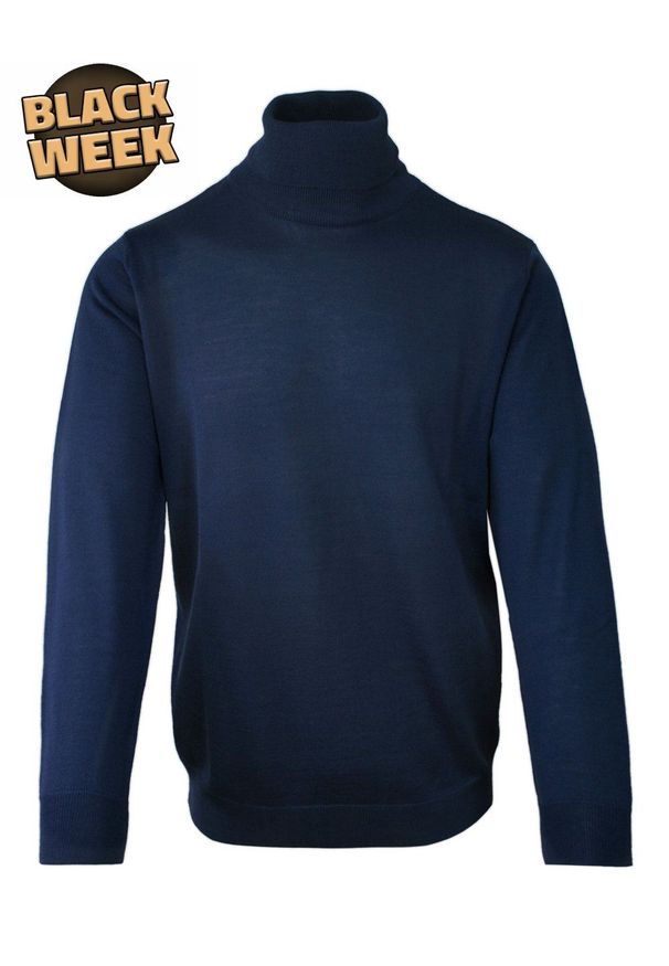 GOLF Niebieski, Atramentowy Klasyczny Wełna Merynosa, Męski - MM Classic. Typ kołnierza: golf. Kolor: niebieski. Materiał: akryl, wełna. Styl: klasyczny