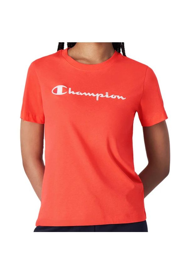 Koszulka damska Champion SS Tee 117534. Kolor: czerwony. Materiał: bawełna, skóra, tkanina